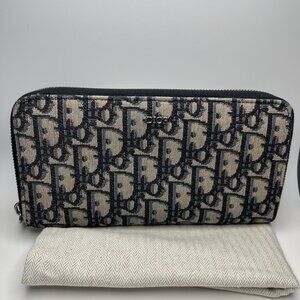 Dior Long Zipped Wallet Beige and Black Dior Oblique Jacquard - Preowned